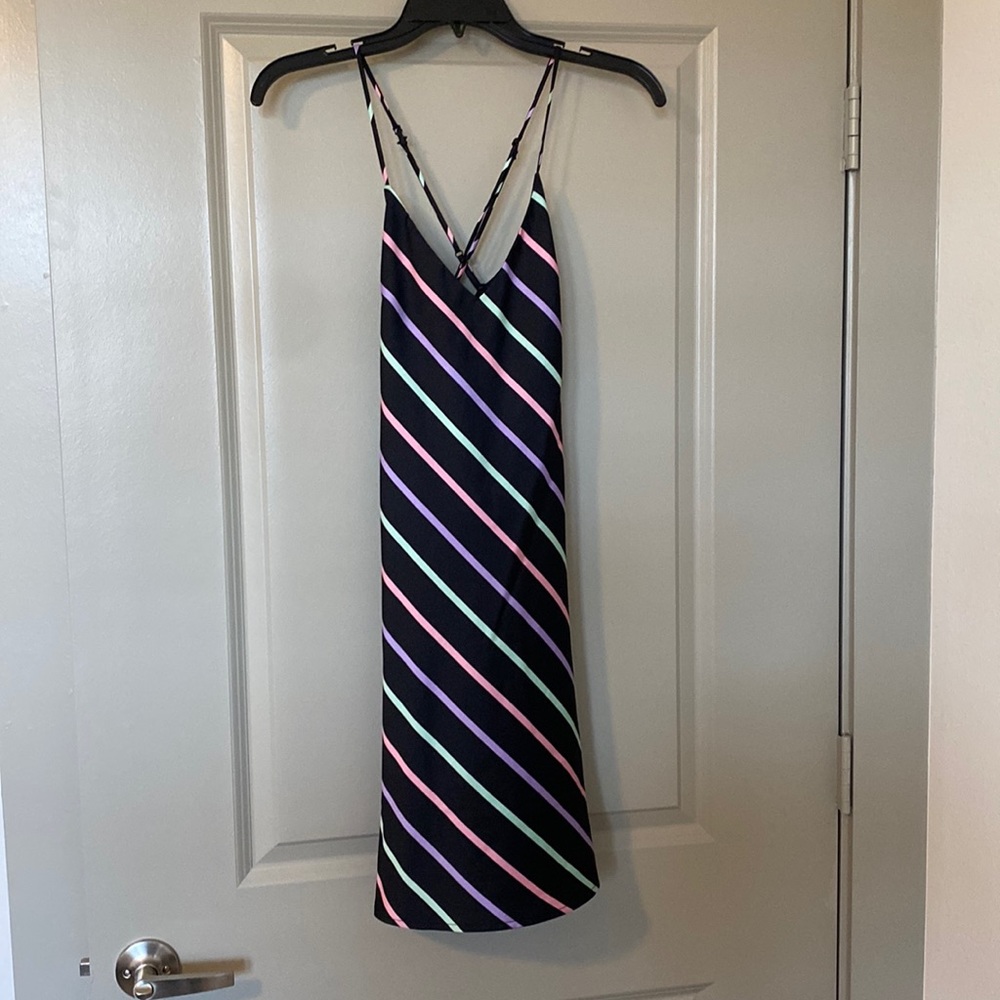 WAYF striped satin cowl back mini dress